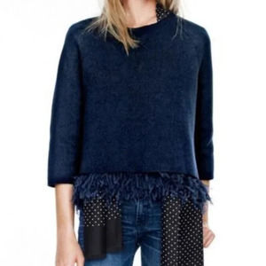 J. CREW Chiffon Fringe sweater navy blue in color XS